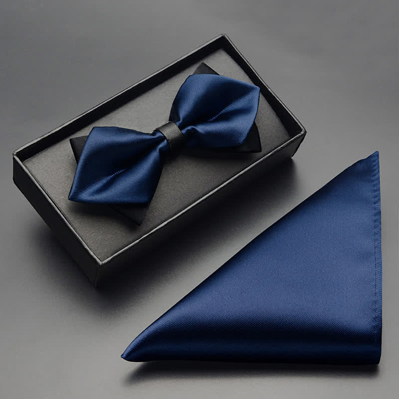 3Pcs Men's Classic Double Layered Pointed Bow Tie Set