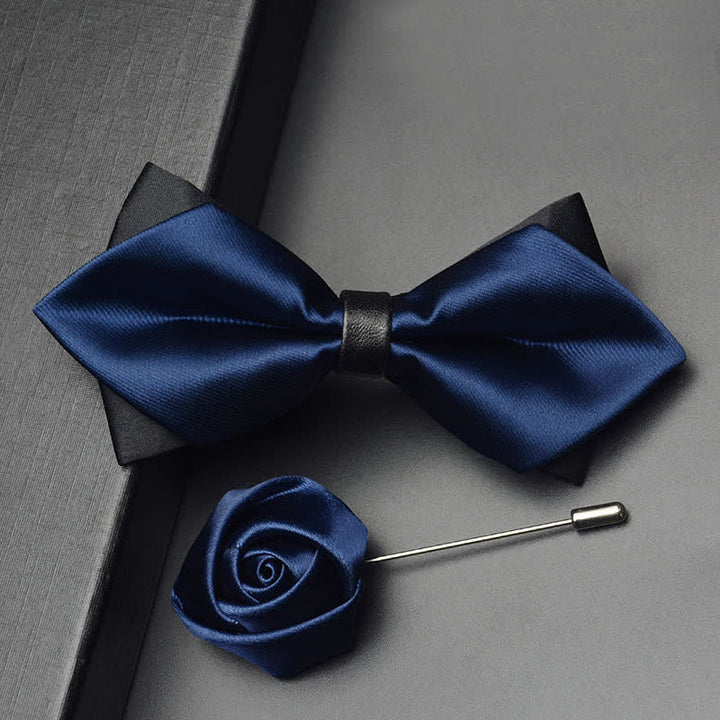 3Pcs Men's Classic Double Layered Pointed Bow Tie Set