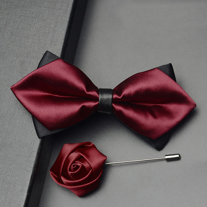 3Pcs Men's Classic Double Layered Pointed Bow Tie Set