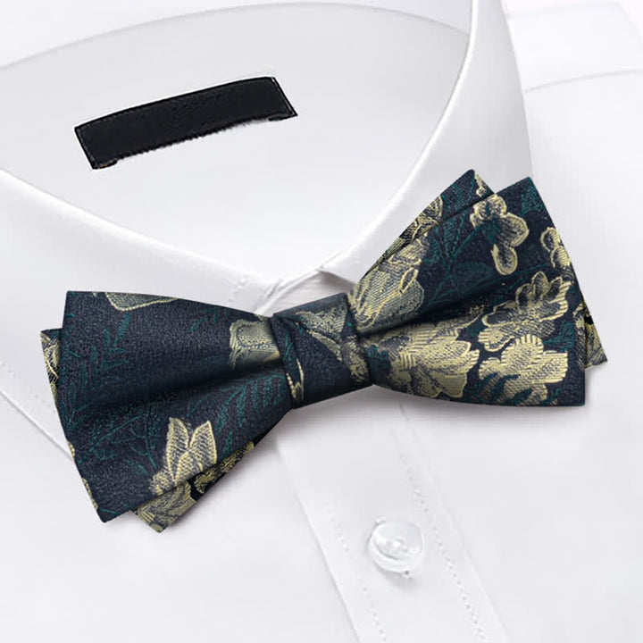 3Pcs Men's Dark Green Flower BowTie Necktie Set