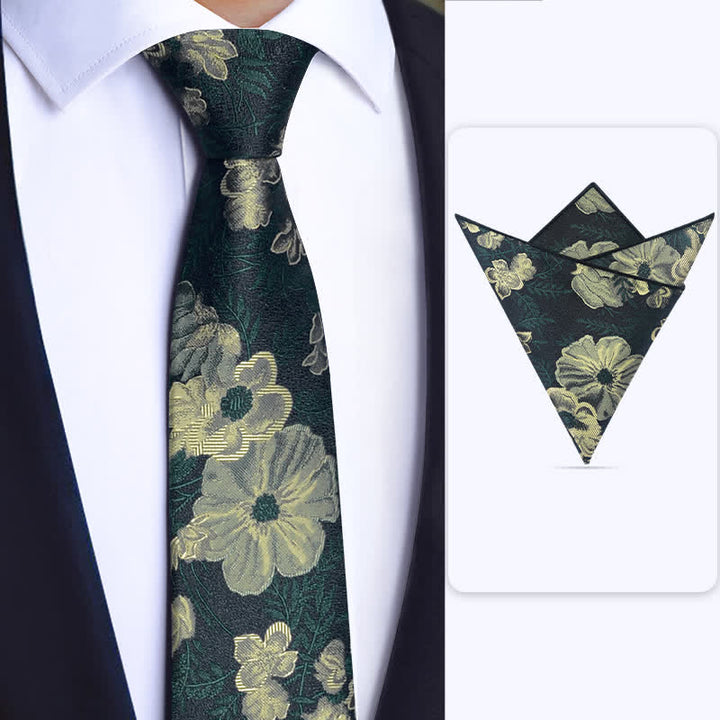 3Pcs Men's Dark Green Flower BowTie Necktie Set