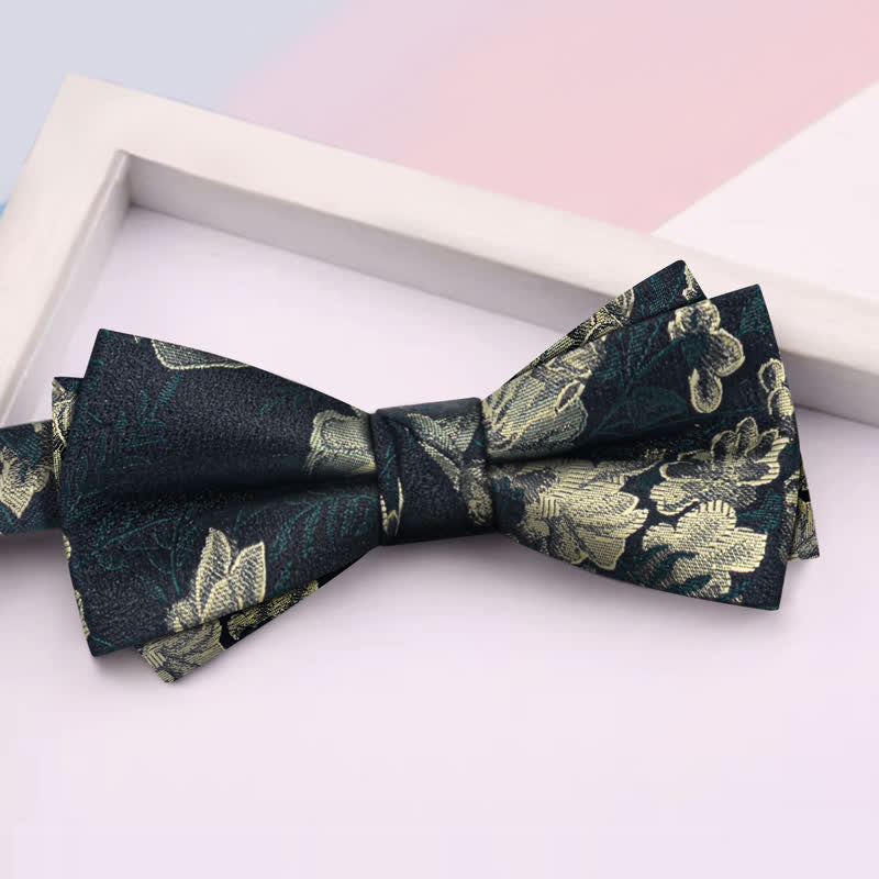 3Pcs Men's Dark Green Flower BowTie Necktie Set