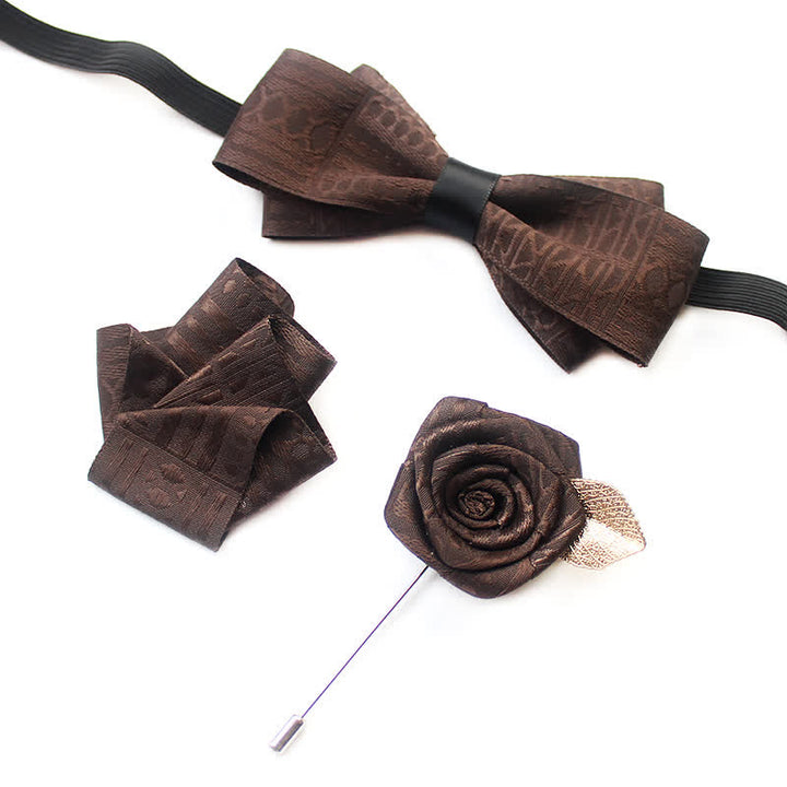 3Pcs Men's Elegant Vintage Dark Lines Bow Tie Set