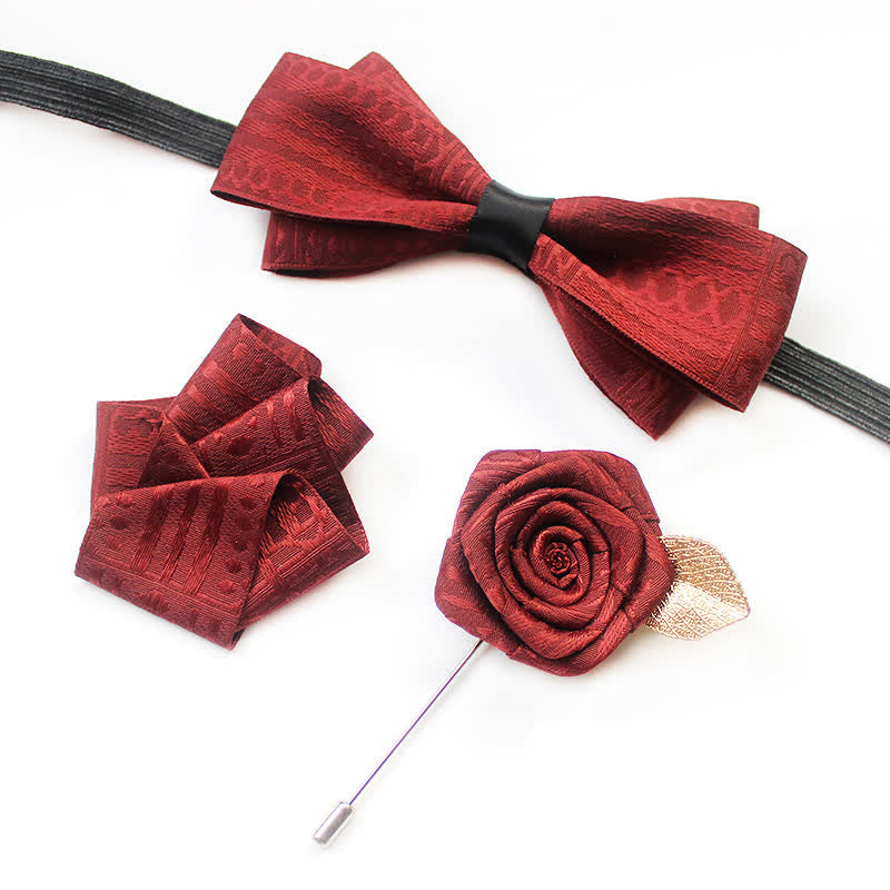 3Pcs Men's Elegant Vintage Dark Lines Bow Tie Set