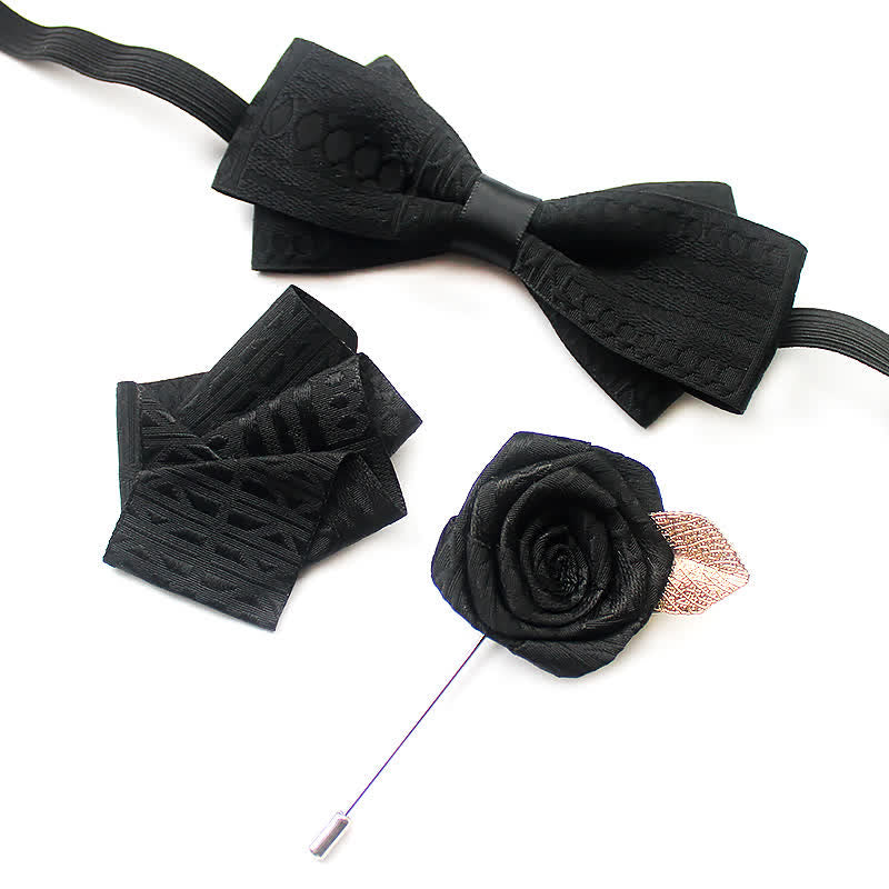 3Pcs Men's Elegant Vintage Dark Lines Bow Tie Set