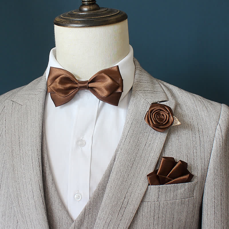 3Pcs Men's Wedding Grooms Rose Corsage Bow Tie Set