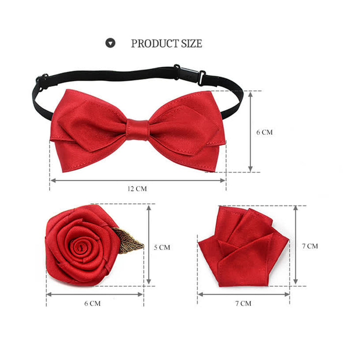 3Pcs Men's Wedding Grooms Rose Corsage Bow Tie Set