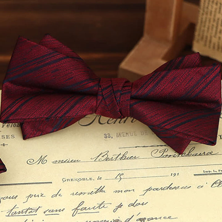 2Pcs Men's Burgundy Floral Bow Tie Handkerchief Set