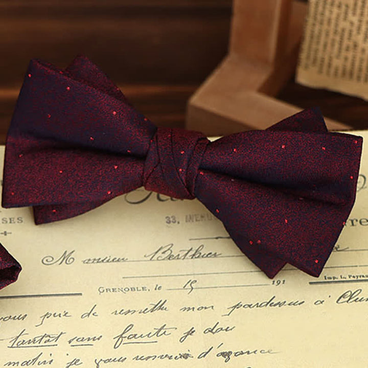 2Pcs Men's Burgundy Floral Bow Tie Handkerchief Set