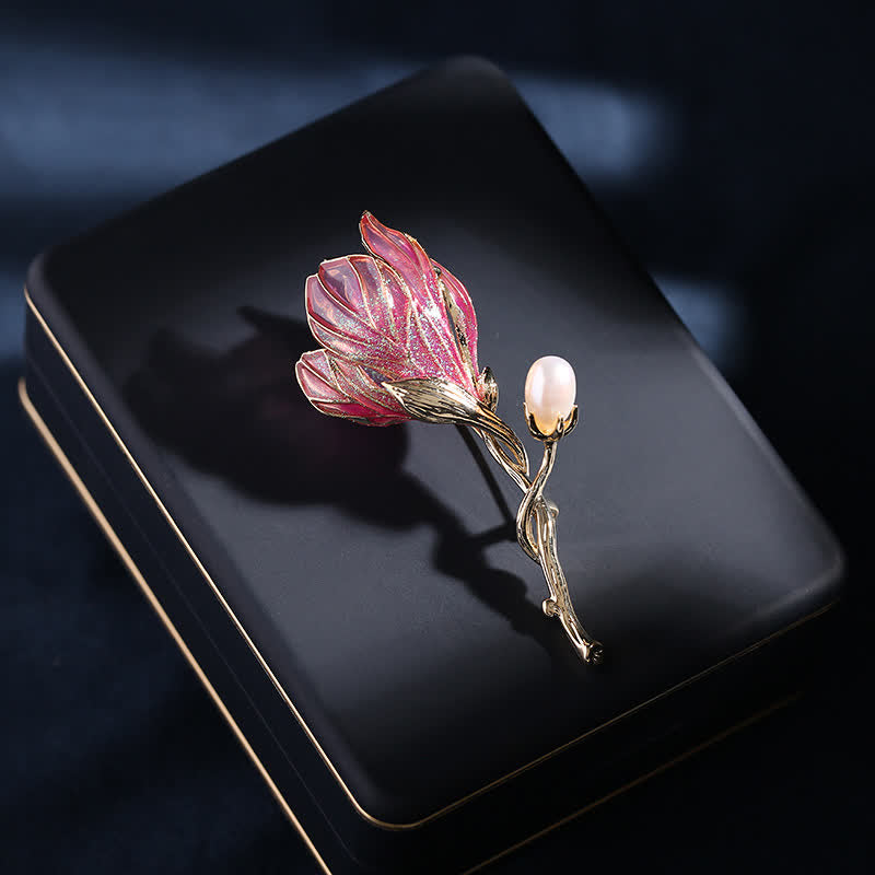 Women's Enamel Magnolia Flower Brooch