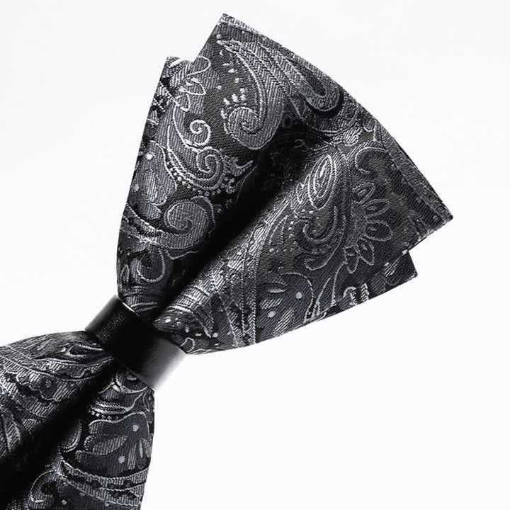 Men's Luxurious Gray Paisley Pattern Bow Tie