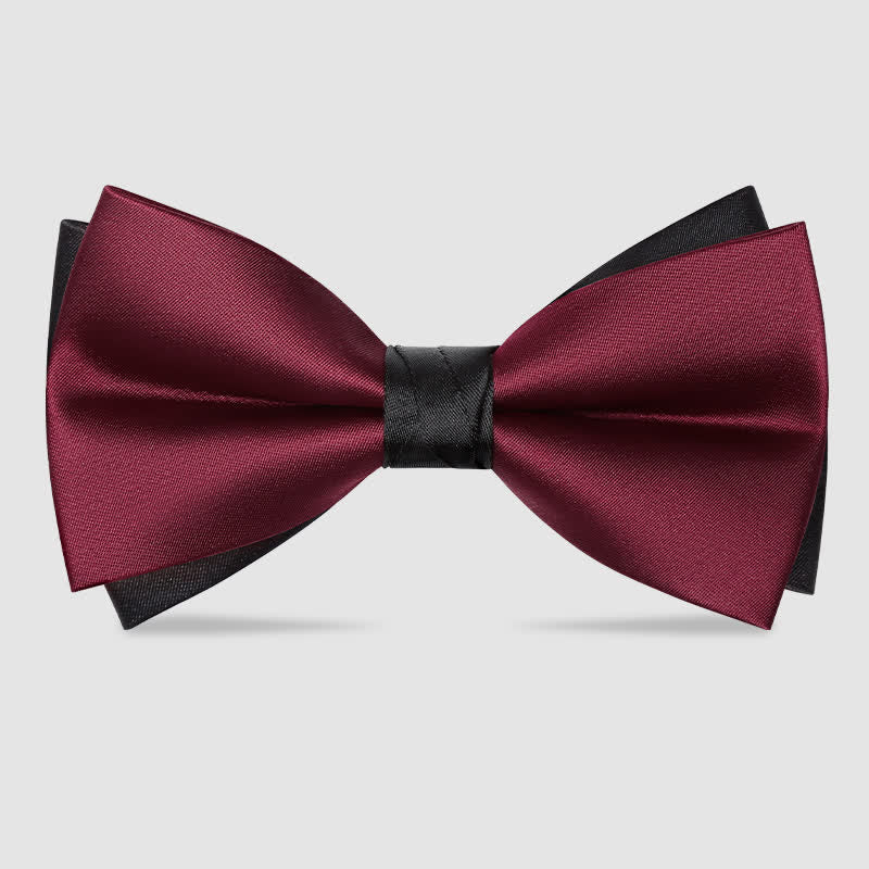 Men's Red Black Double-Layered Wedding Groom Bow Tie