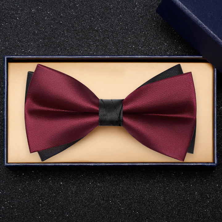 Men's Red Black Double-Layered Wedding Groom Bow Tie