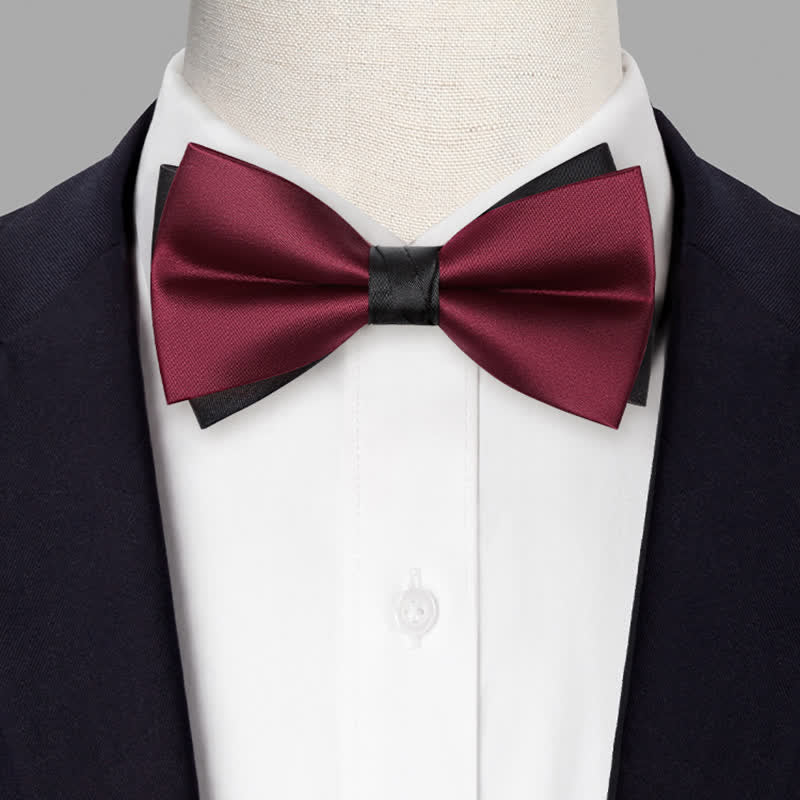 Men's Red Black Double-Layered Wedding Groom Bow Tie