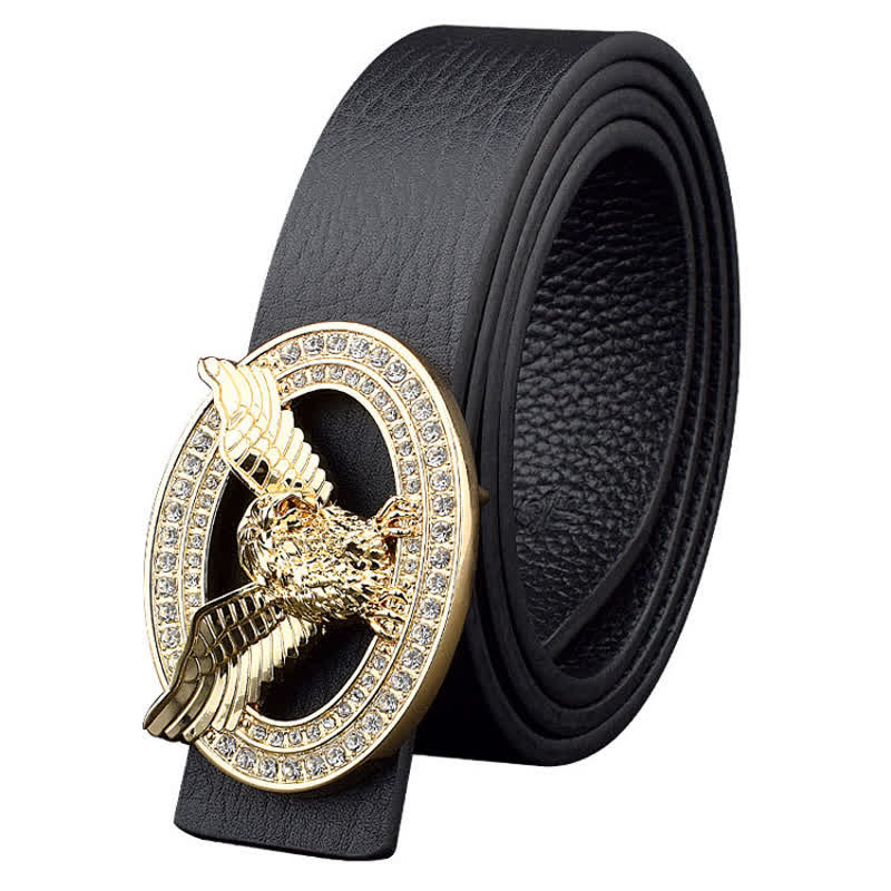 Men's Hollow Eagle Sparkling Rhinestone Buckle Leather Belt