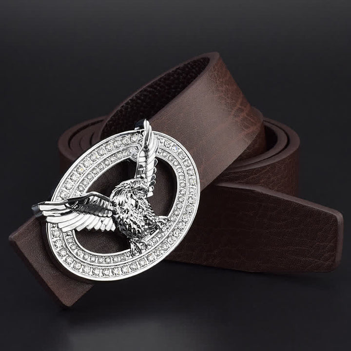 Men's Hollow Eagle Sparkling Rhinestone Buckle Leather Belt