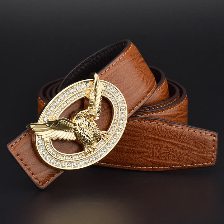 Men's Hollow Eagle Sparkling Rhinestone Buckle Leather Belt