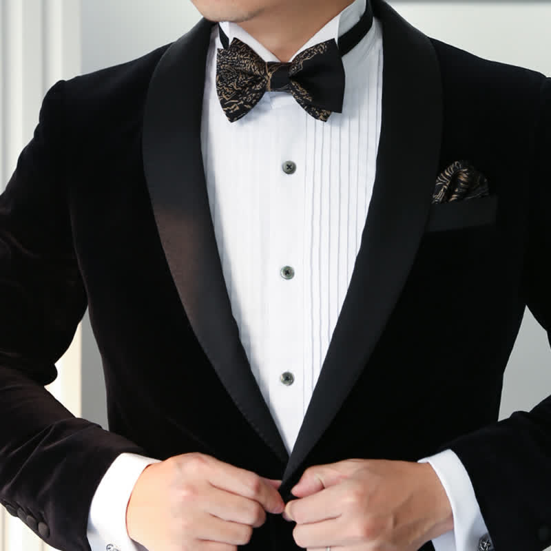 Men's Gold Painting Black Wedding Groom Bow Tie