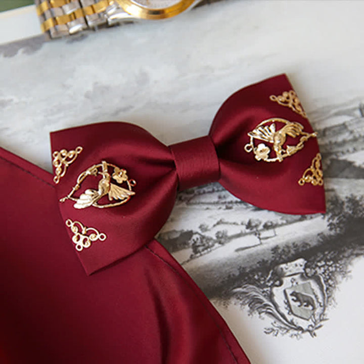 1Pcs Men's Golden Metal Bird Flower Decors Bow Tie