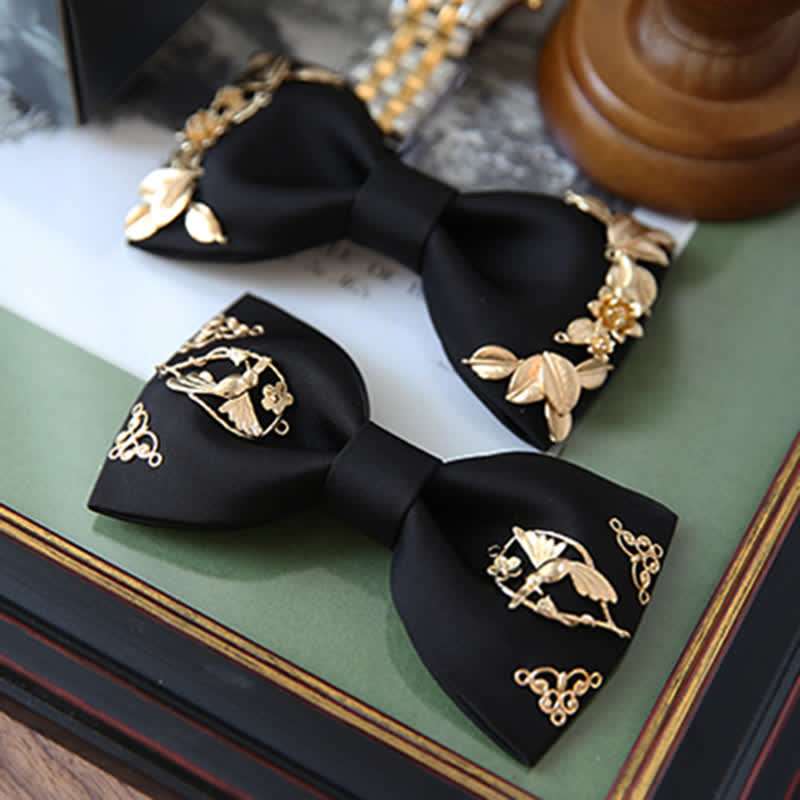 1Pcs Men's Golden Metal Bird Flower Decors Bow Tie