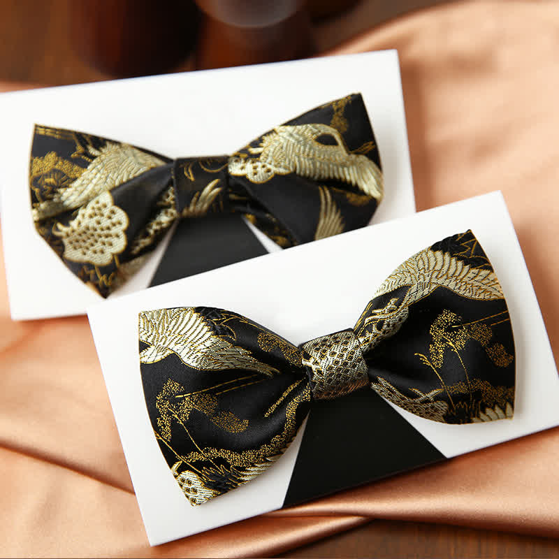 Men's Golden Crane Jacquard Luxury Bow Tie - image 1