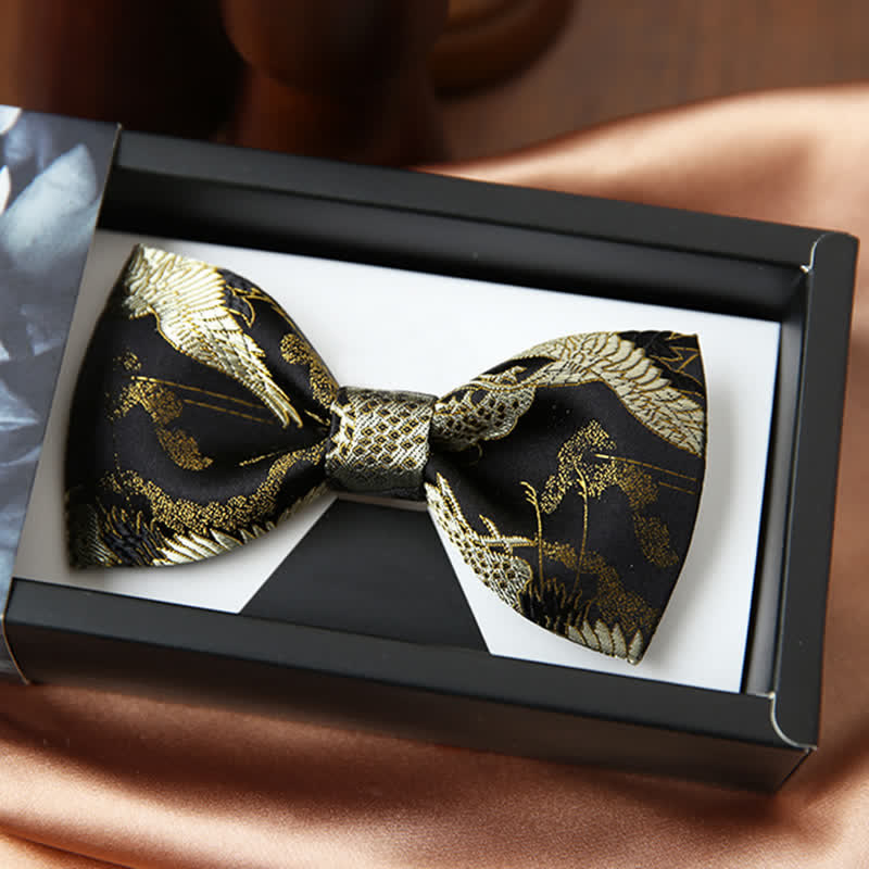 Men's Golden Crane Jacquard Luxury Bow Tie