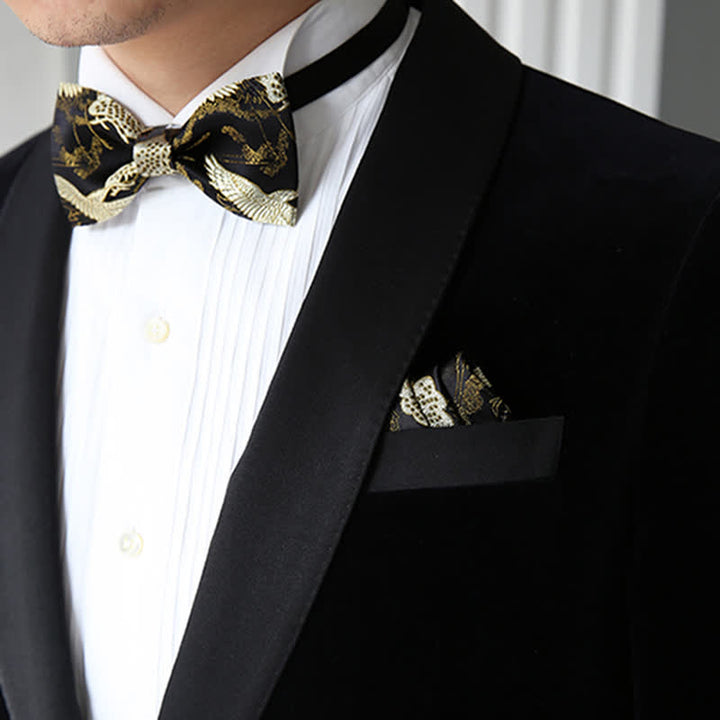 Men's Golden Crane Jacquard Luxury Bow Tie - image 4