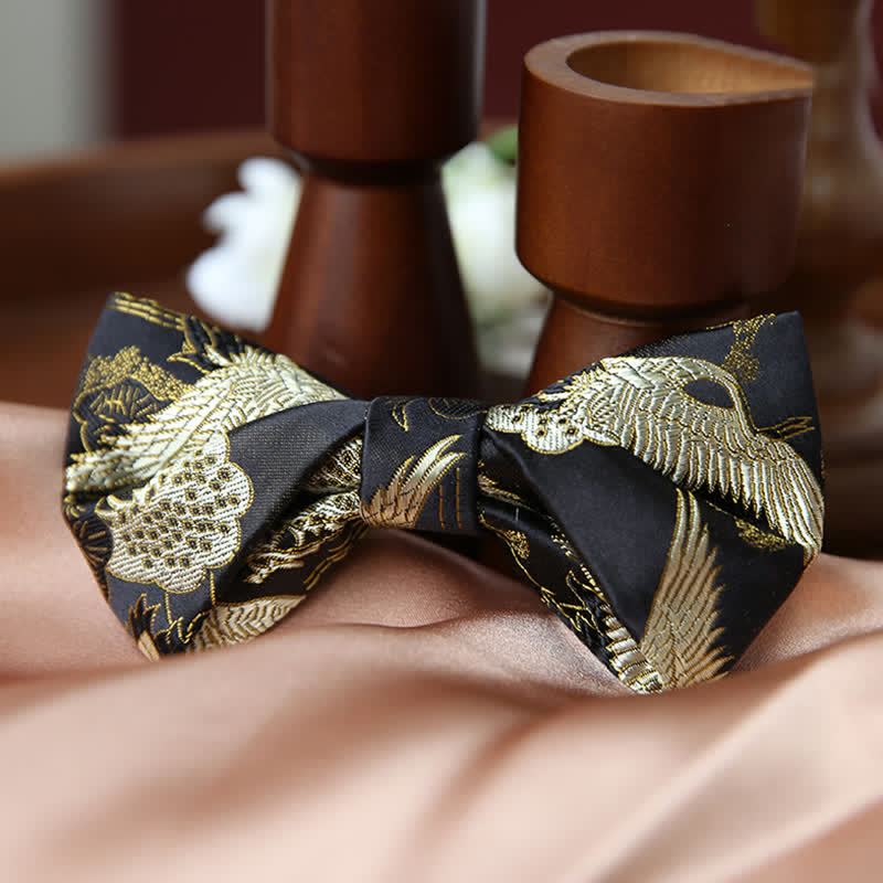 Men's Golden Crane Jacquard Luxury Bow Tie - image 6