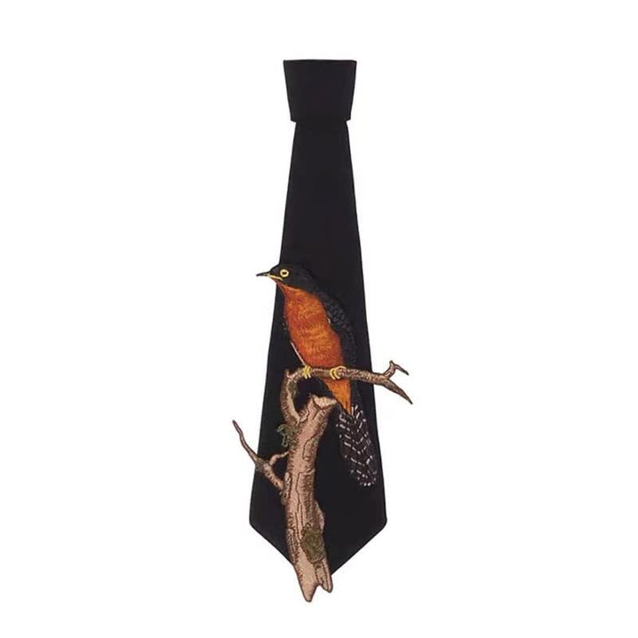 Women's Bird On A Branch Embroidered Zipper Necktie