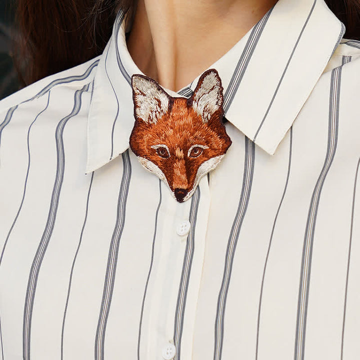 Women's Fox Head Embroidered Short Zipper Necktie