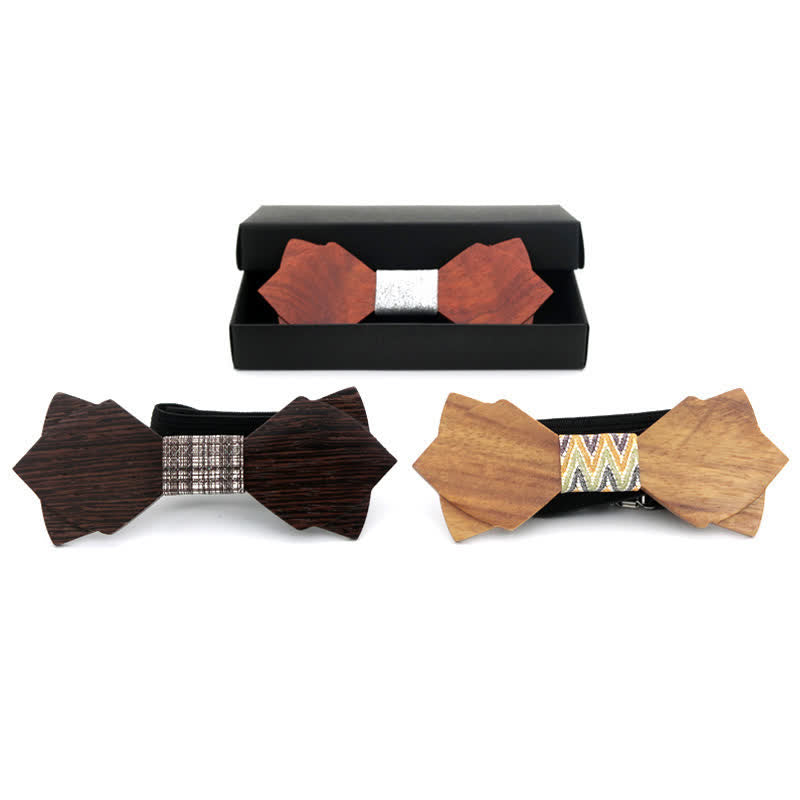 Men's Classic Vintage Double Layered Wooden Bow Tie