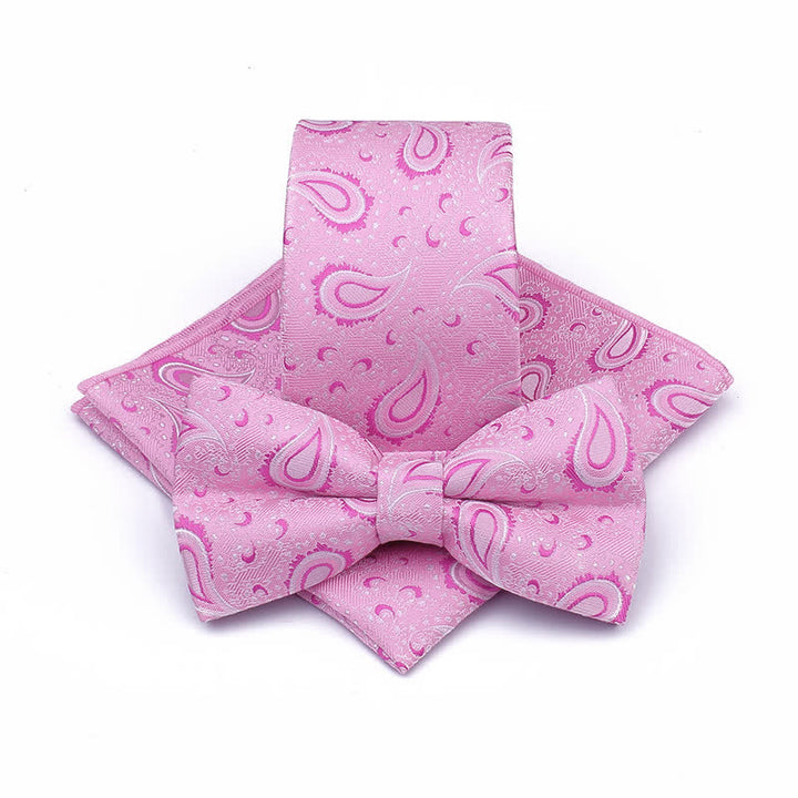 3Pcs Men's Cashew Flower Casual Bow Tie Necktie Set