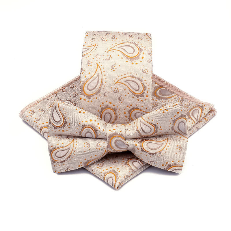 3Pcs Men's Cashew Flower Casual Bow Tie Necktie Set