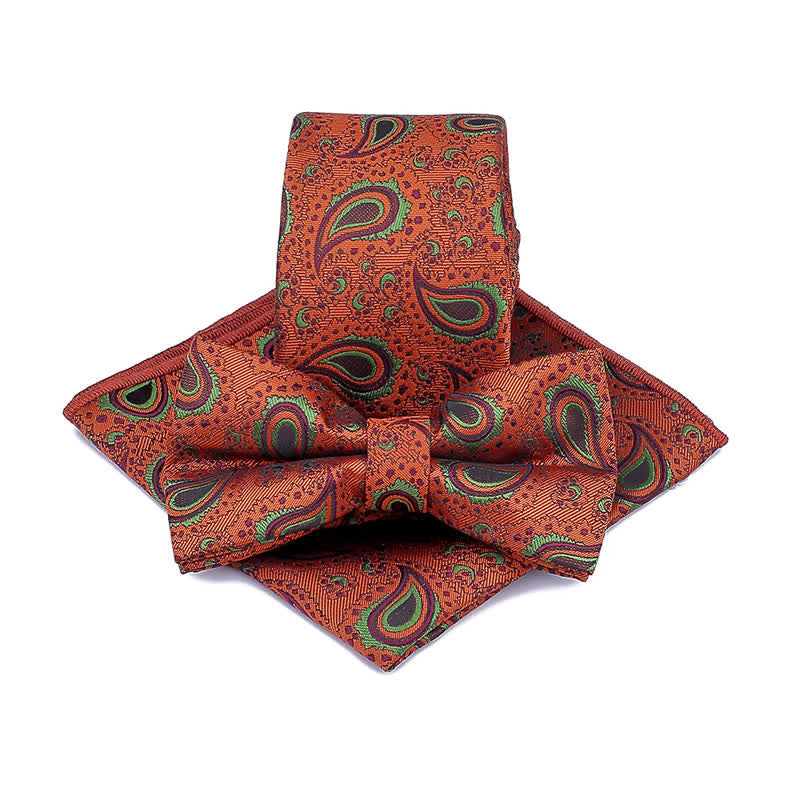 3Pcs Men's Cashew Flower Casual Bow Tie Necktie Set