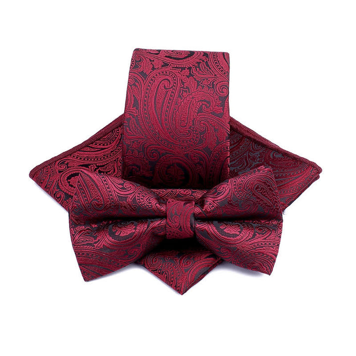 3Pcs Men's Paisley Ceremony Groom Bow Tie Necktie Set