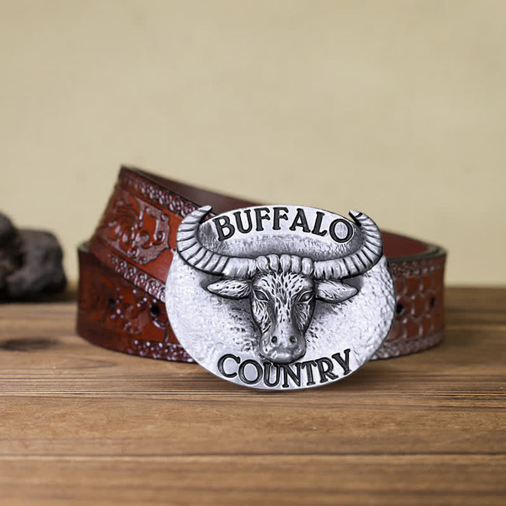 Men's DIY Buffalo Country Buckle Leather Belt