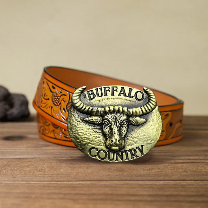 Men's DIY Buffalo Country Buckle Leather Belt