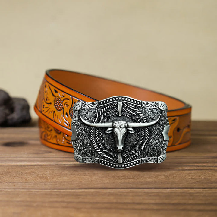 Men's DIY Western Bull Head Buckle Leather Belt