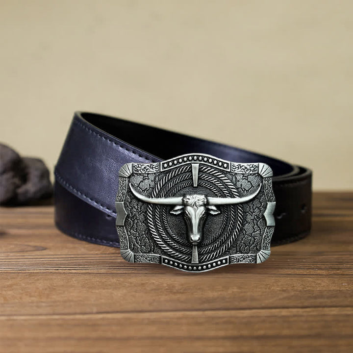 Men's DIY Western Bull Head Buckle Leather Belt