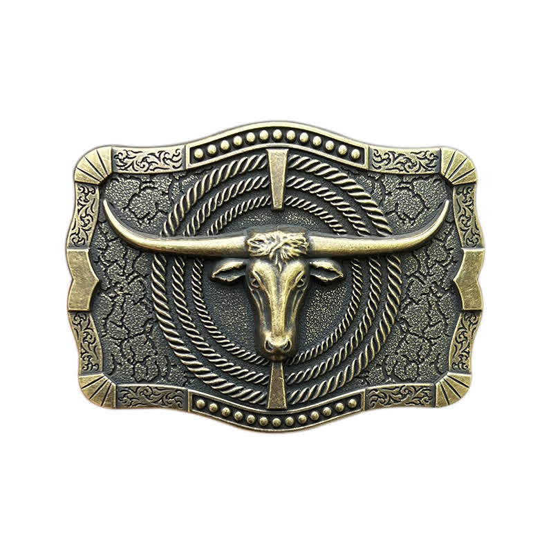 Men's DIY Western Bull Head Buckle Leather Belt