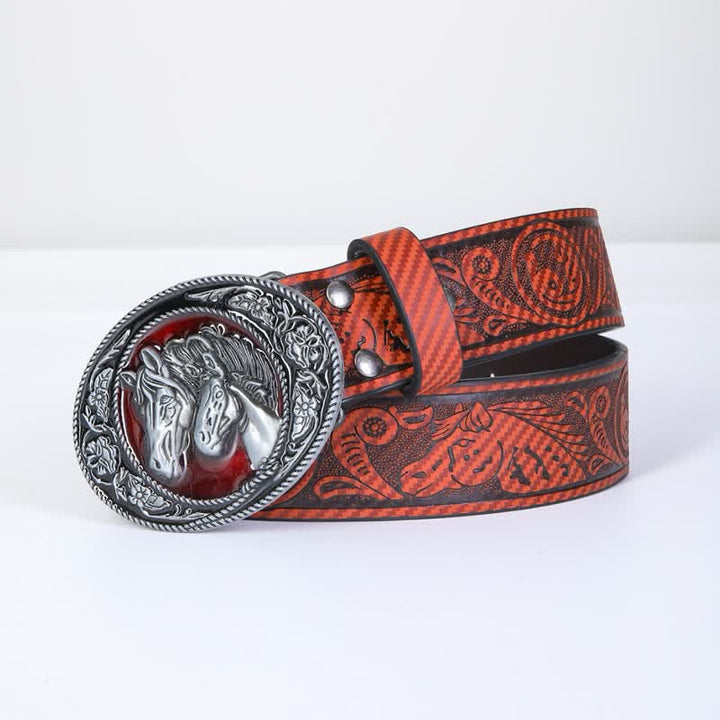 Men's Unique Western Bull Head Buckle Leather Belt