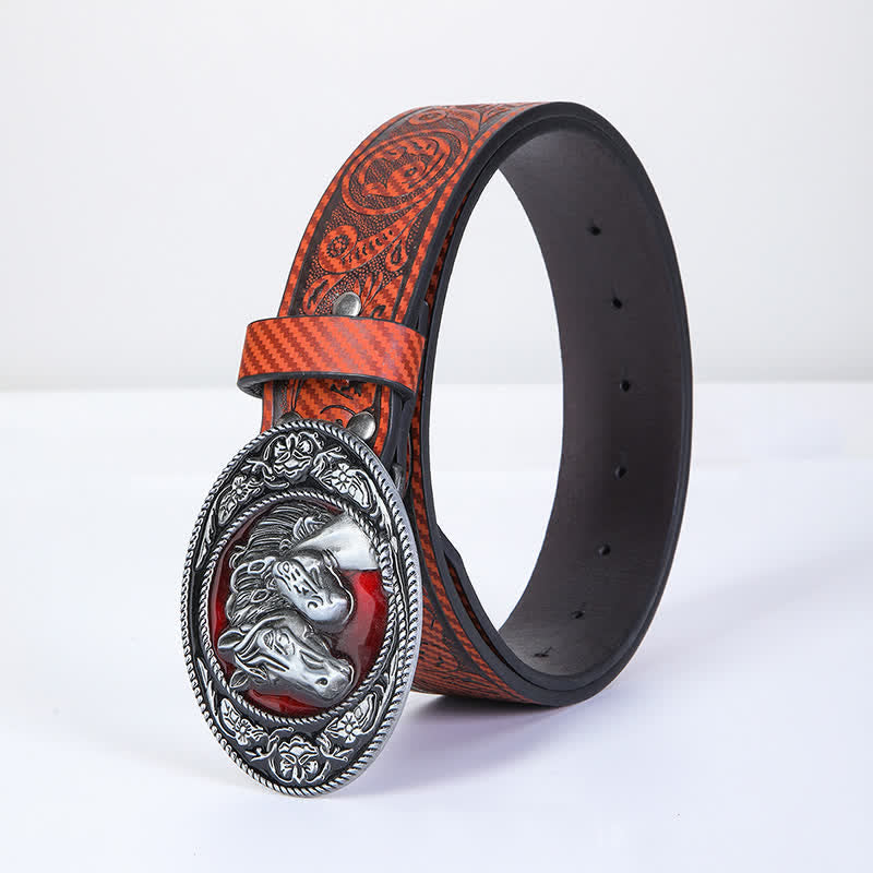 Men's Unique Western Bull Head Buckle Leather Belt