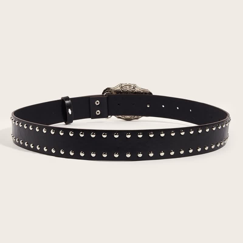 Men's Black Longhorn Bull Rivet Leather Belt