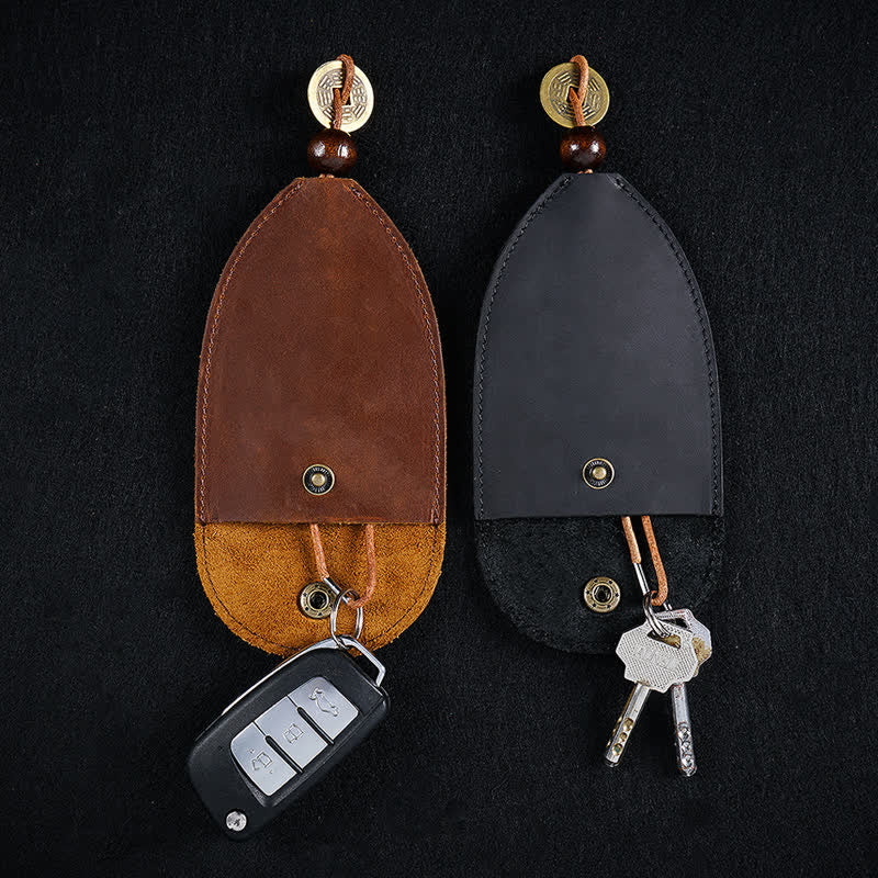 Vintage Coin Pull-out Smart Key Leather Key Case - image 5