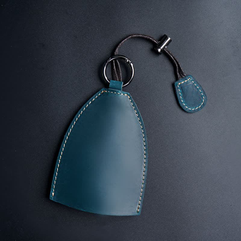 Genuine Leather Storage Bag Pull-out Key Case - Blue - image 15