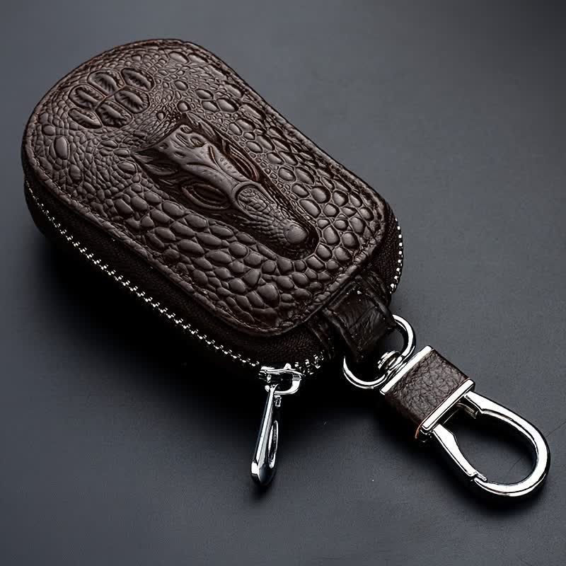 Crocodile Zipper Mini Waist Leather Car Key Case - Coffee - image 1