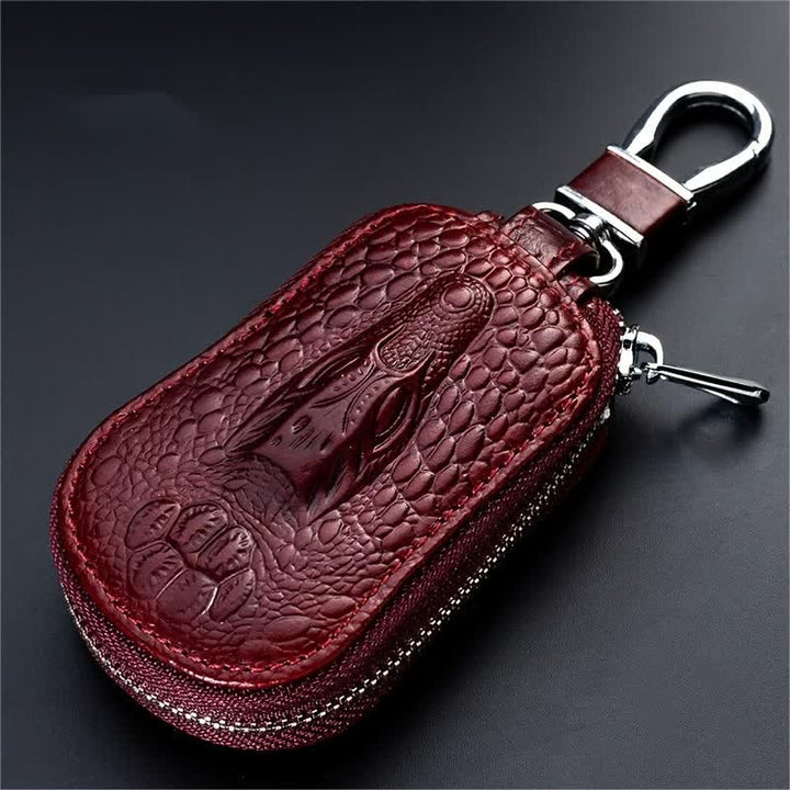 Crocodile Zipper Mini Waist Leather Car Key Case - Burgundy - image 7