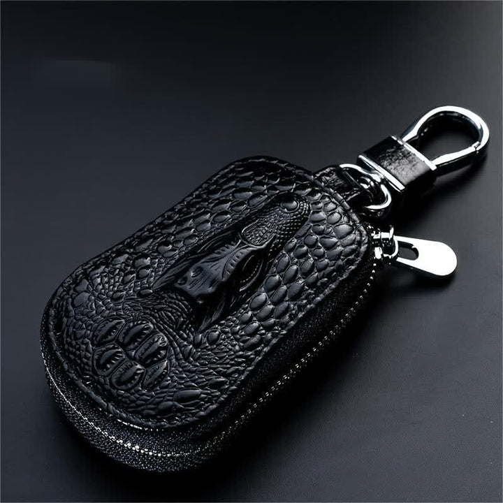 Crocodile Zipper Mini Waist Leather Car Key Case - Black - image 2