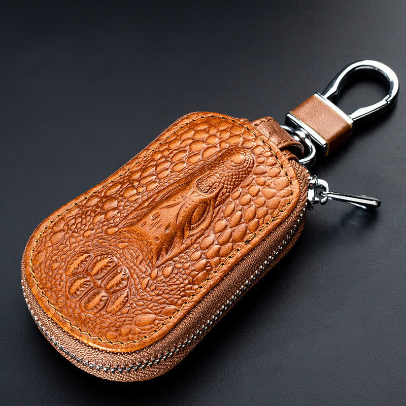 Crocodile Zipper Mini Waist Leather Car Key Case - Yellow - image 6