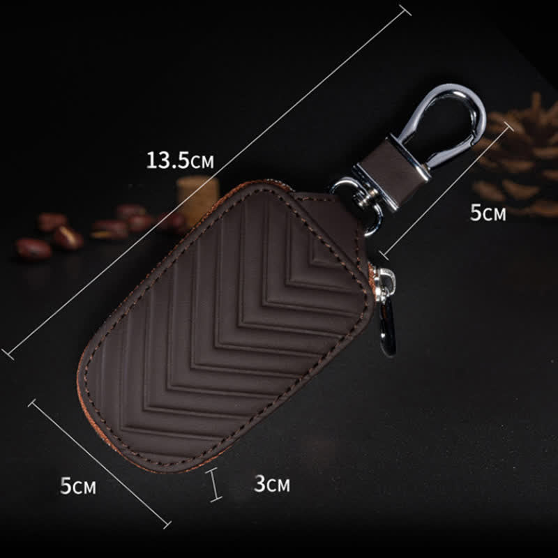 Multi-Functional Zipper V Pattern Leather Car Key Case - image 7